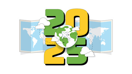 New year 2025. Travel plan holiday concept design. Flat minimal illustration