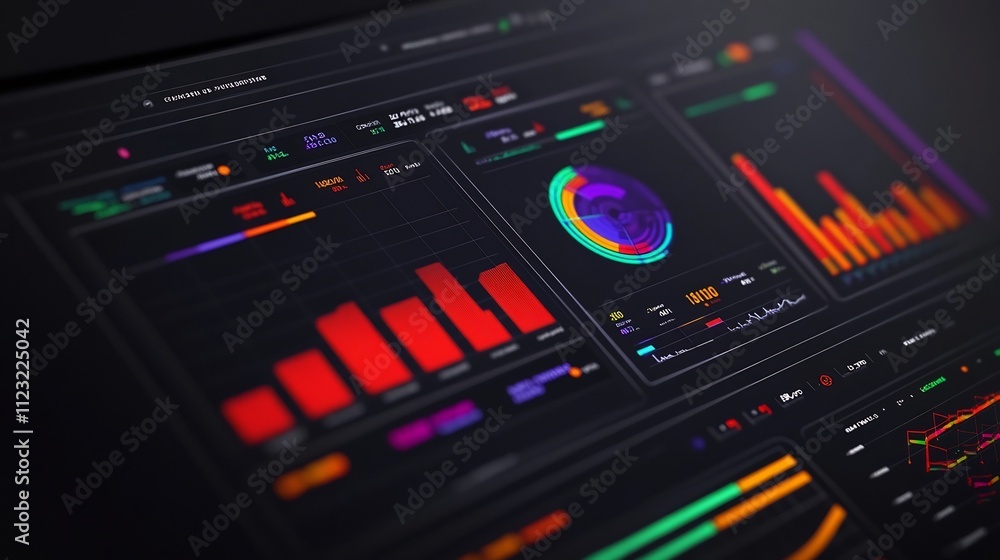 Poster futuristic digital business dashboard with transparent graphs and analytics
