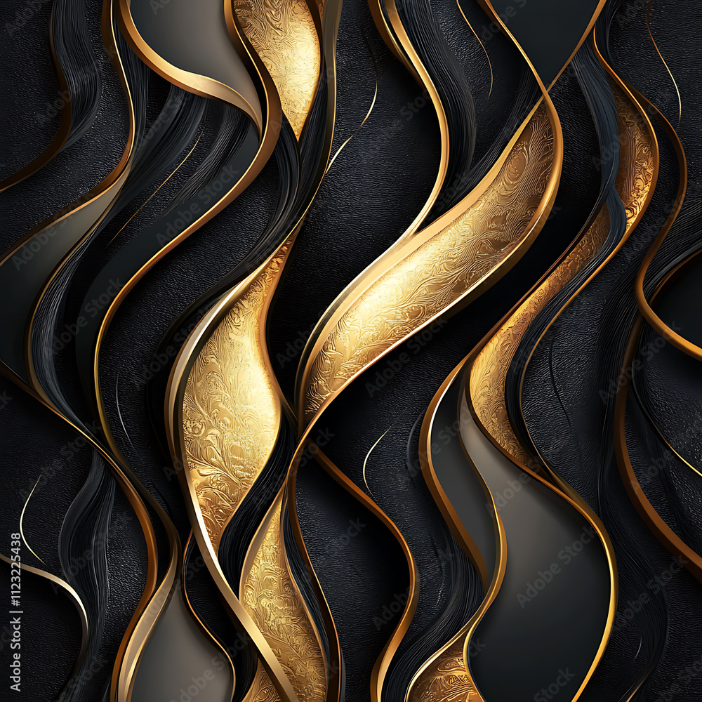 Poster luxurious golden waves intertwine with dark textures, creating elegant and sophisticated graphic bac