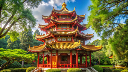 Obraz premium Traditional Chinese pavilion in tranquil garden setting