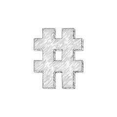 Obraz premium Hash Sign Symbol, Hand-Drawn Vector, Graphic Style, Cartoon Illustration, Black and White, Sketch Style, Isolated on White Background