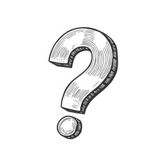 Question Mark Symbol, Hand-Drawn Vector, Graphic Style, Cartoon Illustration, Black and White, Sketch Style, Isolated on White Background