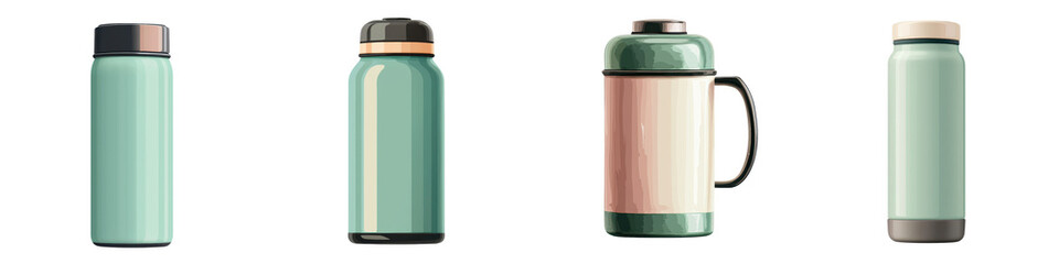 Obraz premium Detailed closeup view of a sleek and modern thermos flask designed for traveling and enjoying hot tea or other beverages on the go The thermos features a stainless steel or aluminum construction