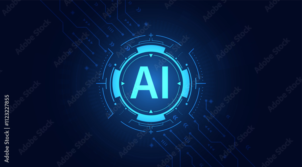 Aufkleber Concept of Artificial intelligence. AI logo on frames HUD futuristic style on a dark blue background. Futuristic technology background. Vector illustration for banner and web template.