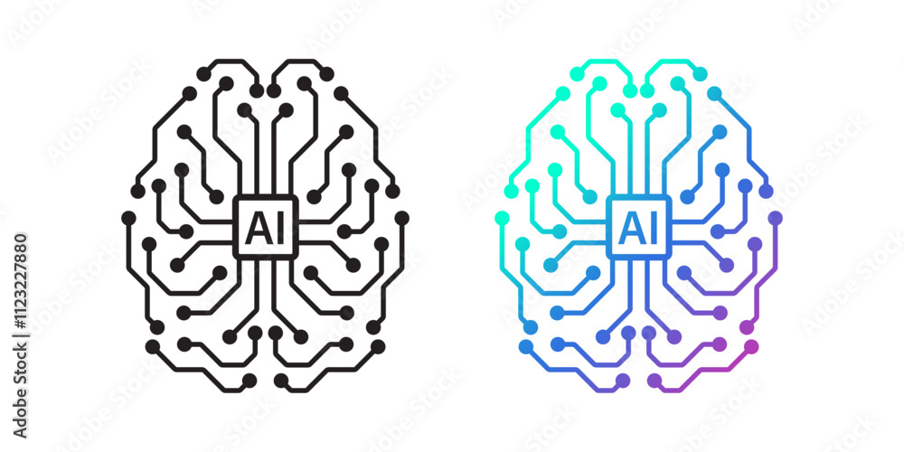 Fototapete AI brain circuit board icon. Concept of Artificial intelligence. Digital electronic robot brain. Icon element for application and web. Vector illustration.
