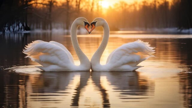 Two swans forming heart shape