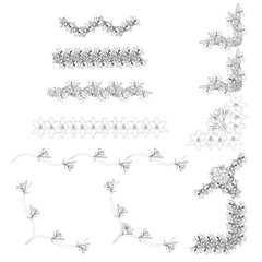 Obraz premium Set of borders and corners from lilies in doodle style. Elements for your design. Vector illustration isolated on white background.