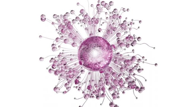 Pink serum with liquid bubbles in a 3D abstract background. Hydrating essence gel with collagen molecules. Moisturizing cream or oil for skincare and beauty.