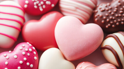 Obraz premium Romantic Heart-Shaped Treats in Various Colors and Patterns for Sweet Celebrations