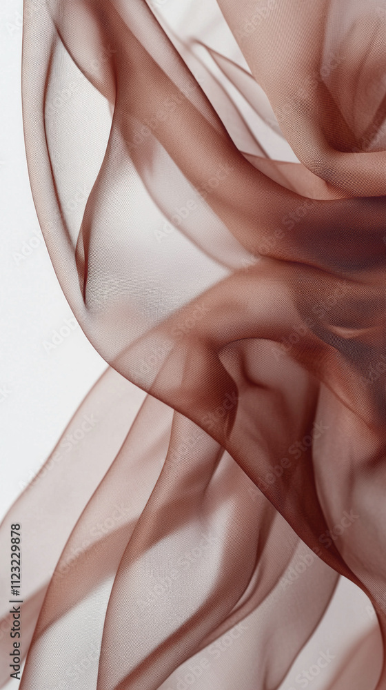 Poster soft folds of sheer fabric drape gracefully, reflecting light with a warm hue, creating a tranquil a