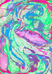 Vivid Abstract Acrylic Fluid Art Painting with Colorful Swirls of Pink, Green, and Blue in a Dynamic, Psychedelic Style – Perfect for Creative and Artistic Projects 