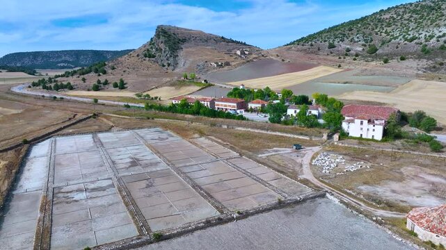 Salinas de Armall&aacute; in the municipality of Tierzo on the Camino del Cid. Aerial view from a drone. Molina Alto Tajo Geopark. Alto Tajo Natural Park. Guadalajara. Castilla la Mancha. Spain. Europe.