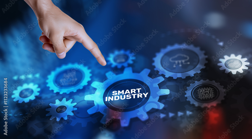 Poster smart industry. smart factory with automation and data exchange