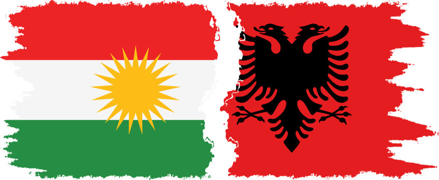 Albania and  Kurdistan grunge flags connection, vector