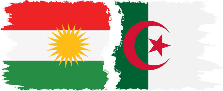 Algeria and  Kurdistan grunge flags connection, vector