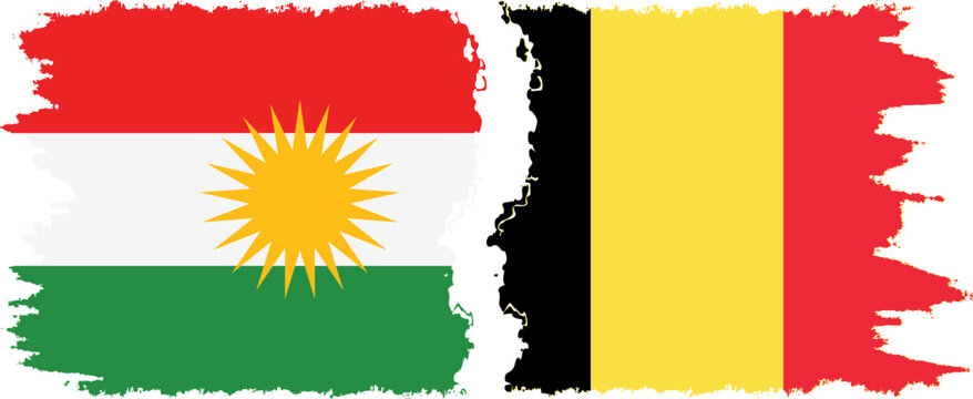 Belgium and  Kurdistan grunge flags connection, vector