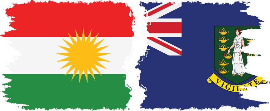 British Virgin Islands and  Kurdistan grunge flags connection, vector