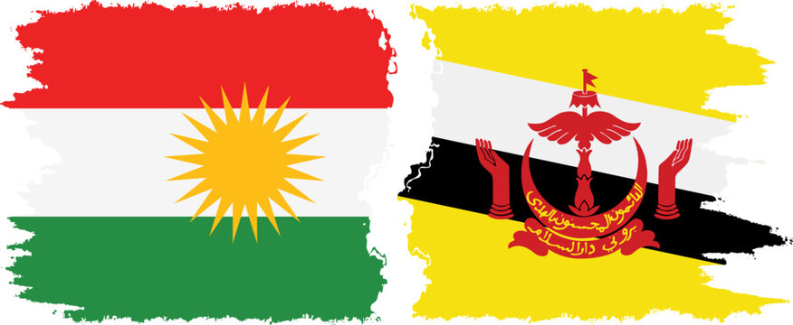 Brunei and  Kurdistan grunge flags connection, vector