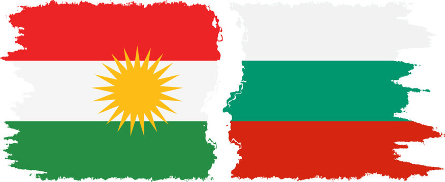 Bulgaria and  Kurdistan grunge flags connection, vector