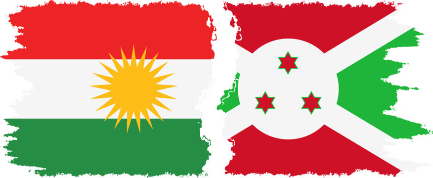 Burundi and  Kurdistan grunge flags connection, vector