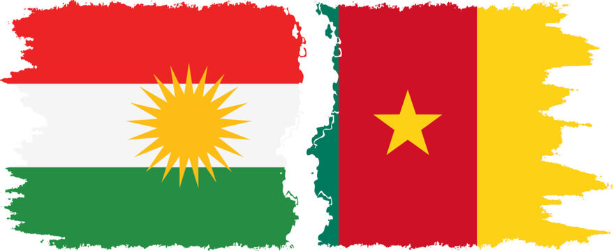Cameroon and  Kurdistan grunge flags connection, vector