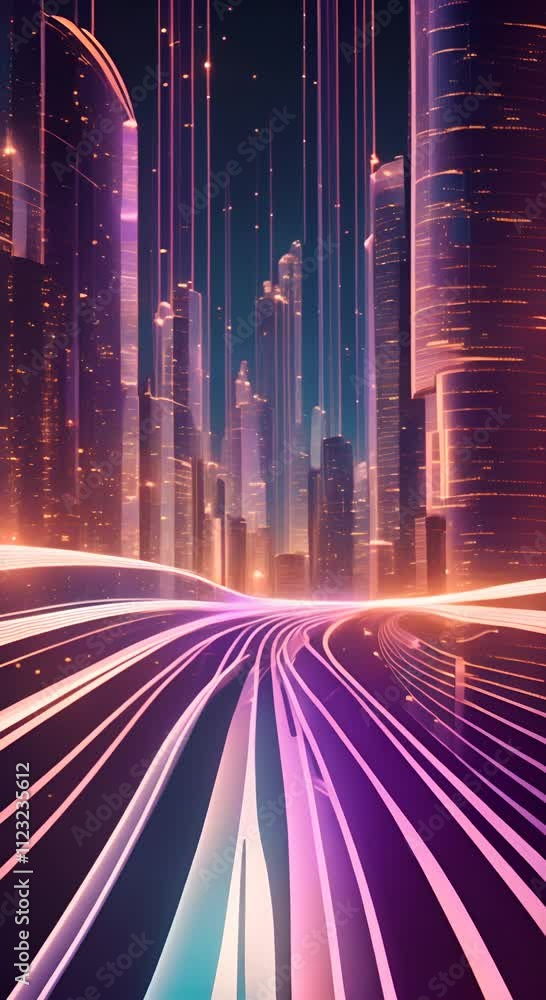 Poster cities of the future and abstract dots connect with the aesthetic and gradient line detailed wave li