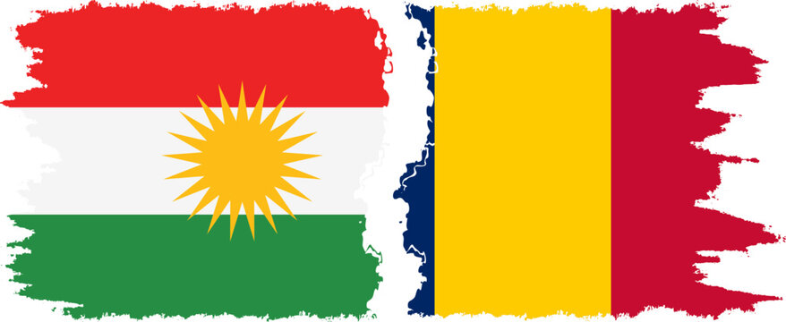 Chad and  Kurdistan grunge flags connection, vector