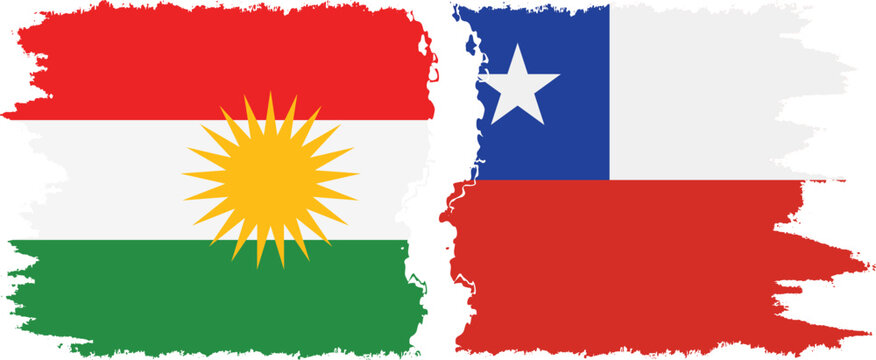 Chile and  Kurdistan grunge flags connection, vector