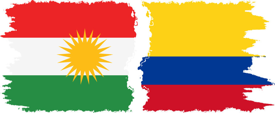 Colombia and  Kurdistan grunge flags connection, vector