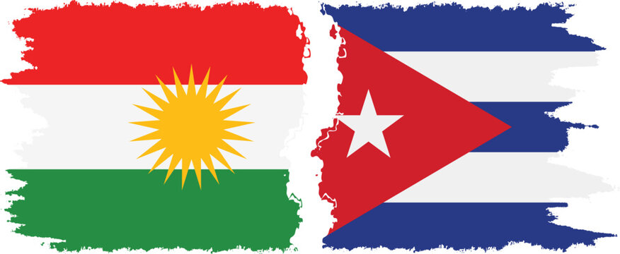 Cuba and  Kurdistan grunge flags connection, vector