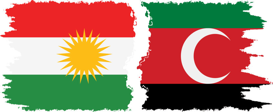Darfur and  Kurdistan grunge flags connection, vector
