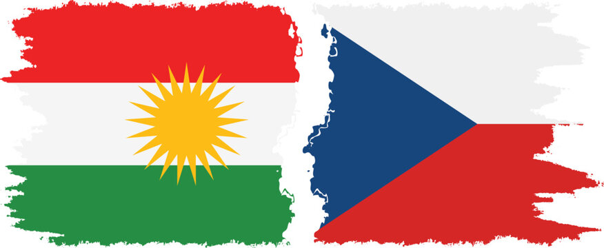 Czech and  Kurdistan grunge flags connection, vector
