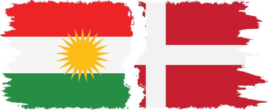 Denmark and  Kurdistan grunge flags connection, vector