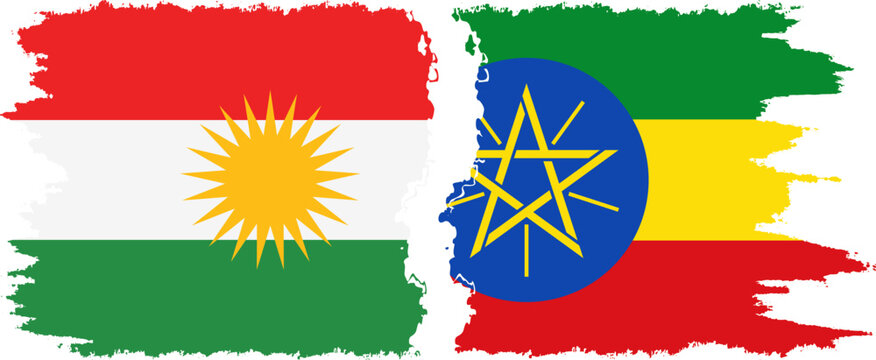Ethiopia and  Kurdistan grunge flags connection, vector