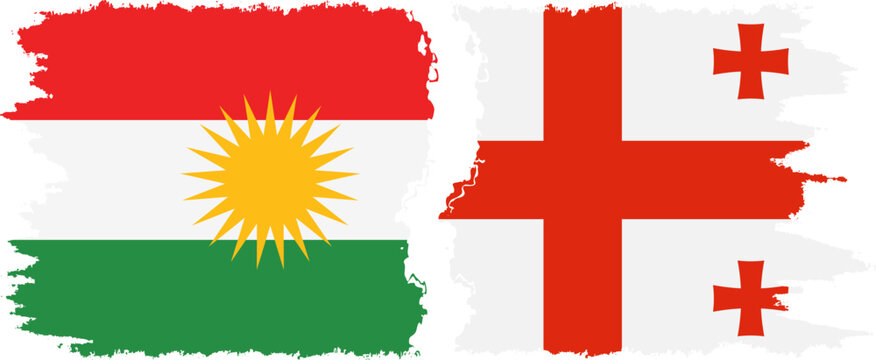 Georgia and  Kurdistan grunge flags connection, vector