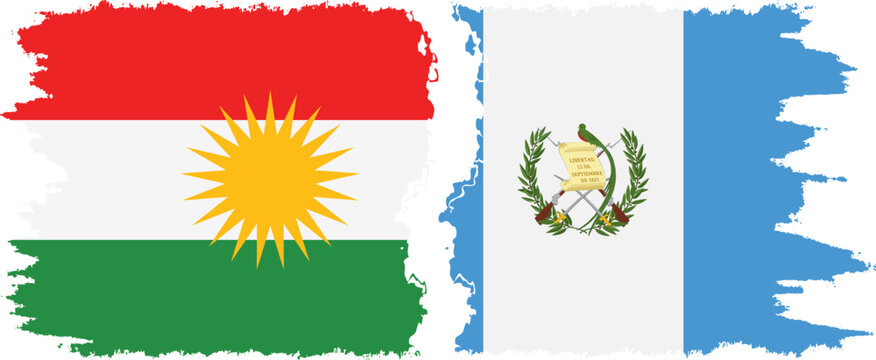 Guatemala and  Kurdistan grunge flags connection, vector