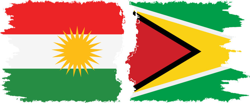 Guyana and  Kurdistan grunge flags connection, vector