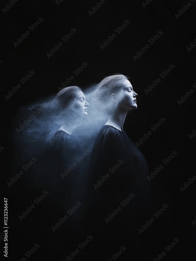 Poster the image features two ethereal figures in profile, shrouded in mist, conveying a sense of introspec
