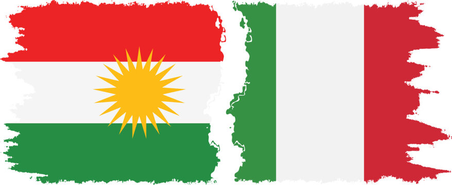 Italy and  Kurdistan grunge flags connection, vector