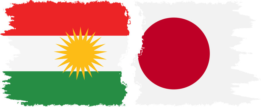 Japan and  Kurdistan grunge flags connection, vector