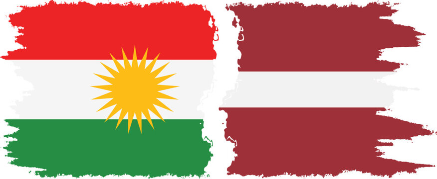 Latvia and  Kurdistan grunge flags connection, vector