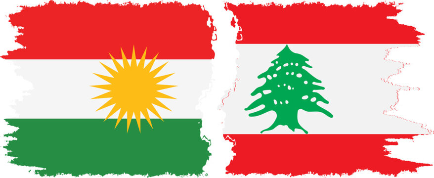 Lebanon and  Kurdistan grunge flags connection, vector