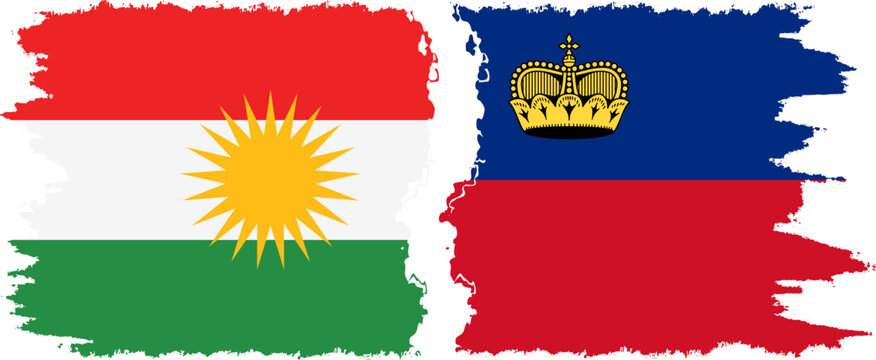 Liechtenstein and  Kurdistan grunge flags connection, vector