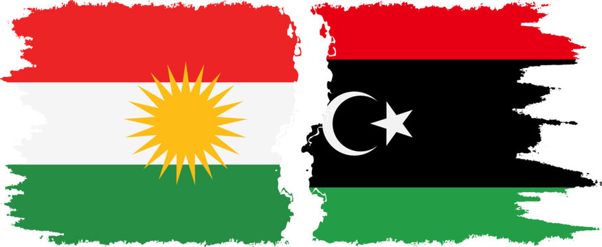 Libya and  Kurdistan grunge flags connection, vector