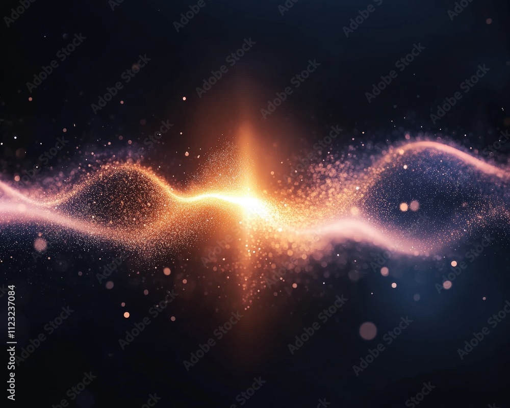Poster a glowing wave of particles creates an ethereal visual of light and energy, symbolizing motion and d