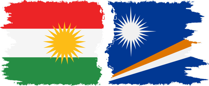 Marshall Islands and  Kurdistan grunge flags connection, vector
