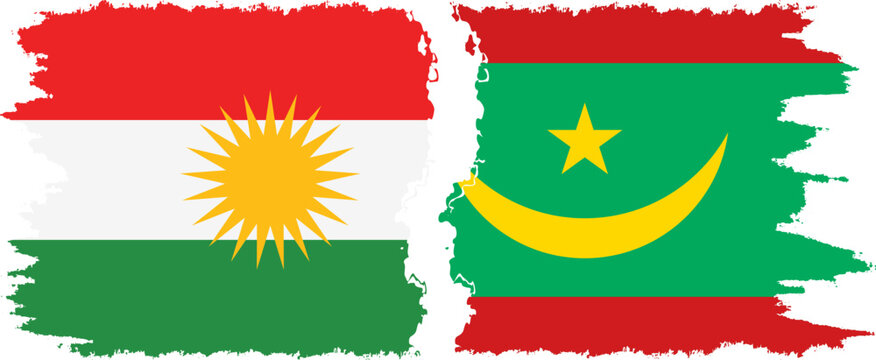 Mauritania and  Kurdistan grunge flags connection, vector