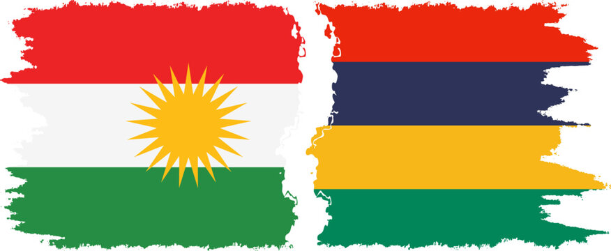 Mauritius and  Kurdistan grunge flags connection, vector