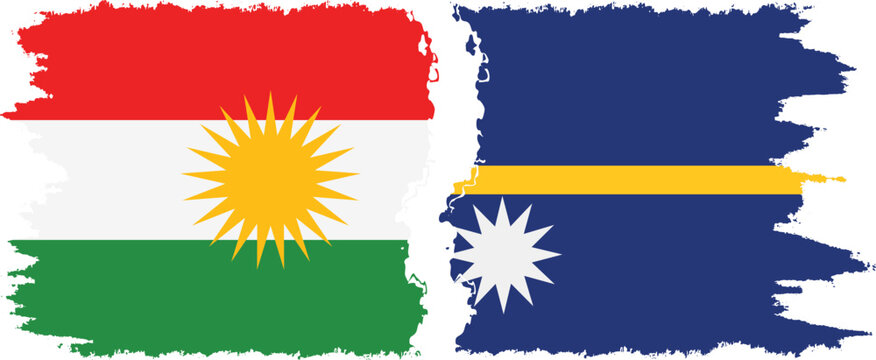 Nauru and  Kurdistan grunge flags connection, vector
