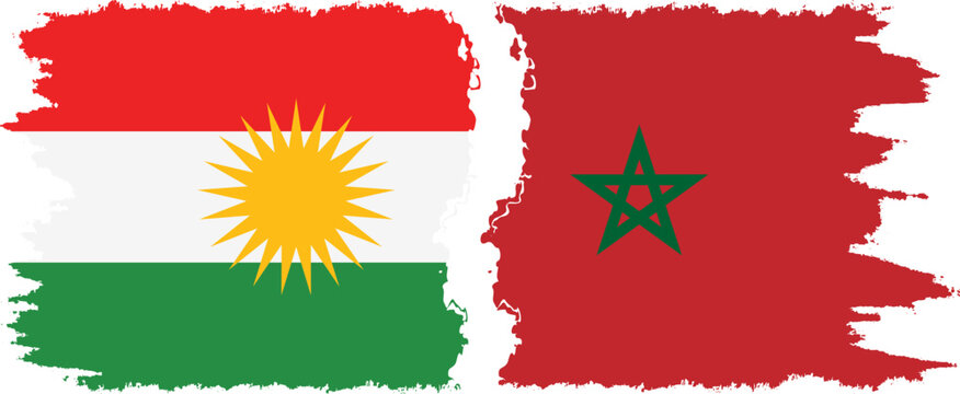 Morocco and  Kurdistan grunge flags connection, vector